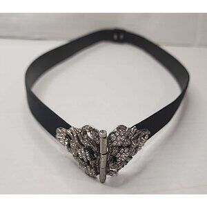 1 Of a Kind ESCADA Vintage womens belt satin leather black Crystal studs buckle